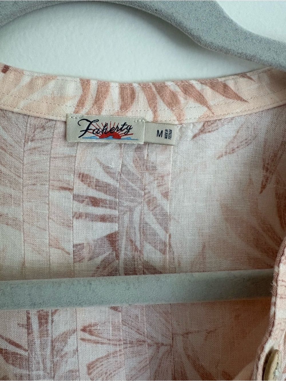 Faherty Gemina Dress Peach Tropical Palms Womens Linen Blend Sz M Beach Vacation - Picture 4 of 11